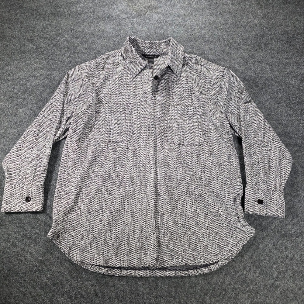 Athleta Textured Shirt Jacket Black White Chevron Shacket Large L‎ 882490 Womens